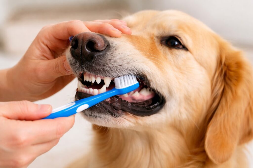 imagen cepillando dientes al perro 
