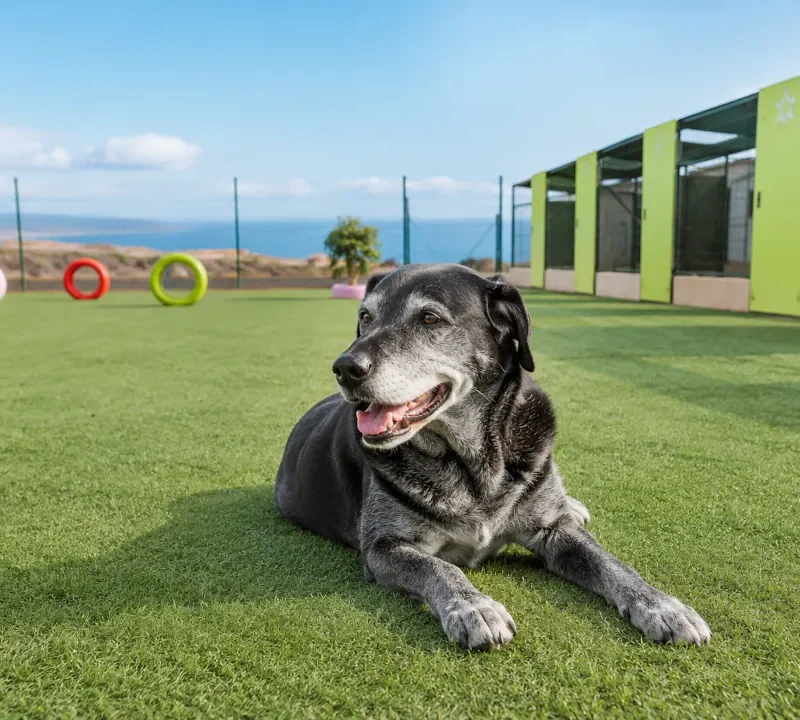 perro senior tumbado en la residencia canina koala pets home