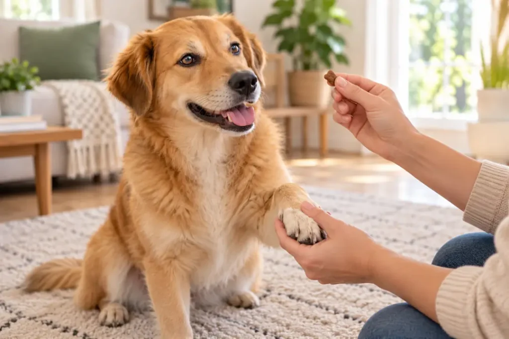 fotografía preparación relajar al perro para cortar las uñas