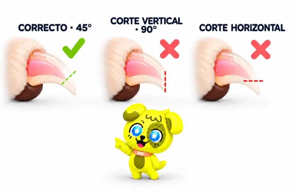 ilustración de como debes cortar las uñas de un perro